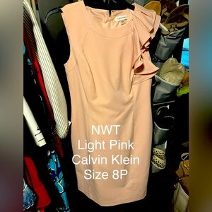 Calvin Klein one shoulder flutter sleeve dress in the color petal. NWT